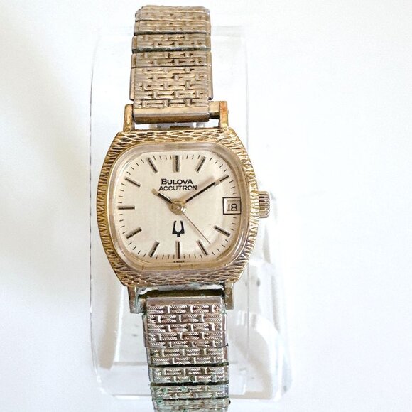 VINTAGE BULOVA ACCUTRON N5 WRIST WATCH 10K GOLD ELECTROPLATED BEZEL DATE - Picture 1 of 13